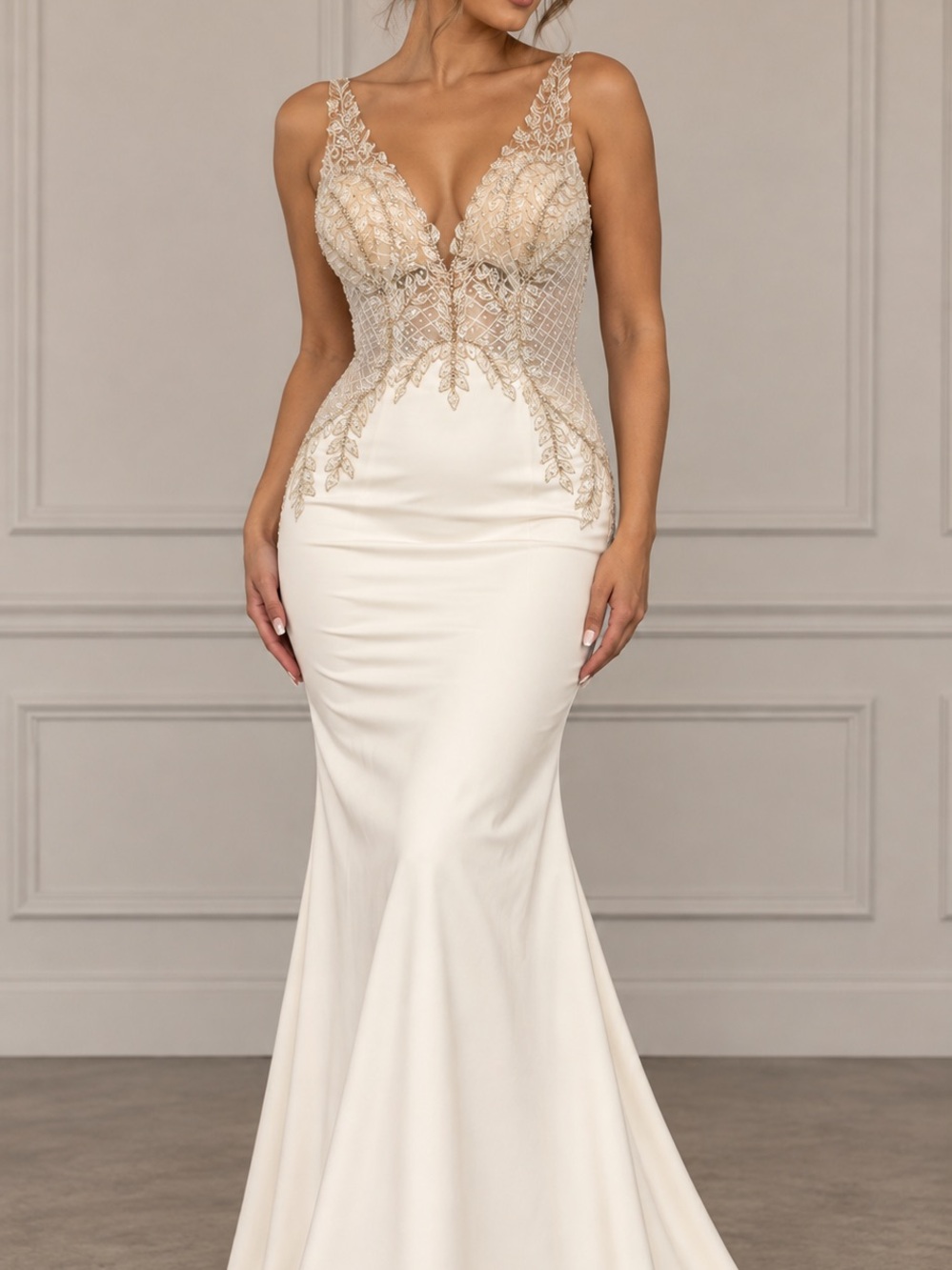 White Beaded Mermaid Gown Wedding, Prom, homecoming Formal Dress NWT